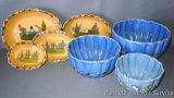Two sets of nest bowls from Mexico. Very primitive, very cool. Largest blue bowl is 9-1/2