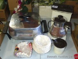 Norelco 8 cup coffee maker; electric skillet; coffee filters.