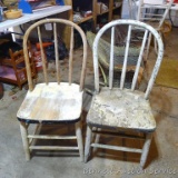 Two great wooden kitchen chairs are sturdy. Just need a little clean up. Each is approx. 3' tall