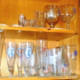 Miller Lite, Old Style, HB, Miller High Life pilsners, beer glasses, plus a couple of shot glasses.