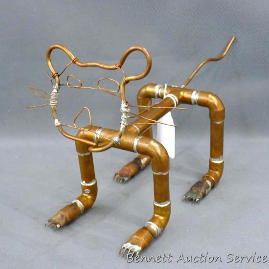 Unique copper pipe cat, handmade. 12" l x 4-1/2" w x 8" h.