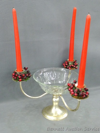 Pretty candelabra centerpiece. Approx. 12" w x 16" h with candles.