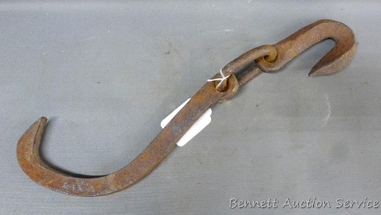 Hand forged log hook may have been used with a steam jammer, over 1-1/2' long.