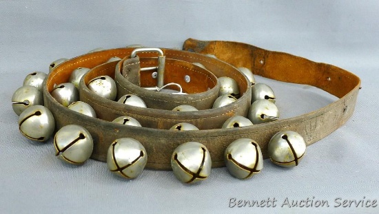 Sleigh bells mounted on a leather belt, belt is approx 72"x 1-1/2". Sounds delightfully Christmassy.