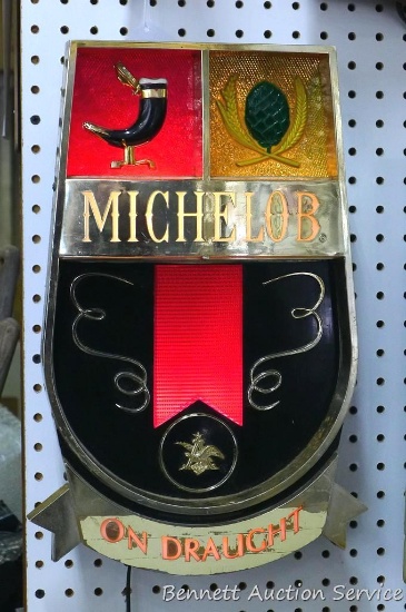 Michelob beer lighted sign, approx. 11" w x 4-1/2" d x 17" l. Some of the paint is worn off, light