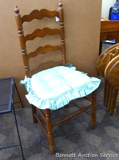 Lovely wooden chair with woven seat. Approx. 18" w x 14" d x 40-1/2" h.