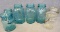 Blue Ball jars, bale top incl Atlas and Ball, more. Largest are one quart.