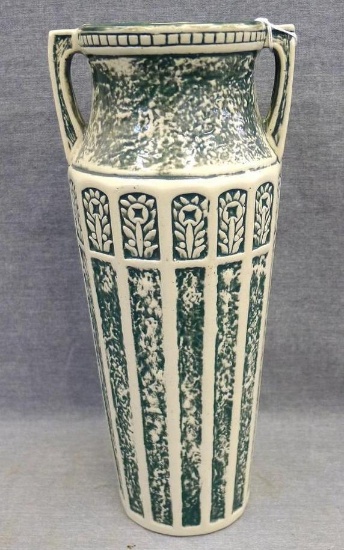 We believe this to be a Red Wing art pottery piece, though any marking on bottom is illegible. Vase