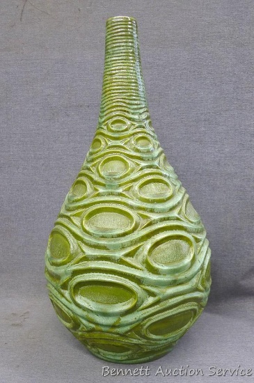 Large Red Wing art pottery vase is marked on the bottom 'Red Wing USA M3016'. Vase stands 20" tall.