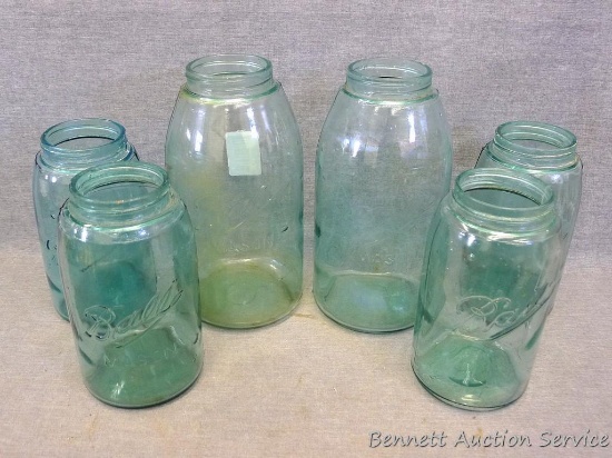 Blue Ball strong shoulder jars, largest is 9" tall.