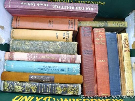 Collection of antique books incl The Lone Ranger and the Silver Bullet, A Christmas Carol, Little