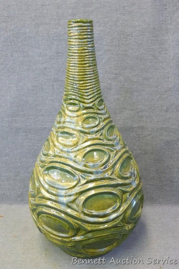 Large Red Wing art pottery vase is marked on the bottom 'Red Wing USA M3016'. Vase stands 20" tall.