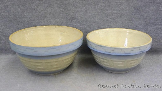 9" and 10" diameter Red Wing Greek Key pattern mixing bowls are both in great condition with only