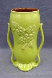 Chartreuse floral Red Wing vase has a brown glaze inside and is marked on bottom 1360. Vase is