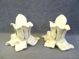 Matched pair of Red Wing art pottery magnolia pattern candle holders each stand 5-1/4