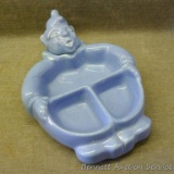 Antique Hankscraft by Red Wing pottery divided child's warming dish is blue and in the shape of a