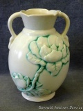 Red Wing magnolia pattern double handled vase stands 8-1/4