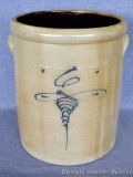 Six gallon salt glazed Red Wing stoneware crock with classic 'bee sting'. Piece is in very good