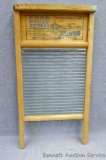 Wood and glass washboard advertises Good Housekeepers. In good condition with nice graphics, approx