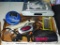 Undercabinet radio/CD player, alarm clocks, CD Walkman style player with headphones, power strip.