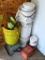 Assortment of ice fishing tip-ups, minnow buckets and bait buckets and more.