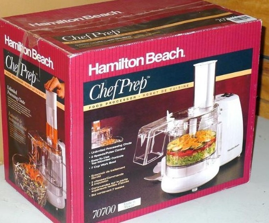 Hamilton Beach Chef Prep food processor is still sealed in its original box.