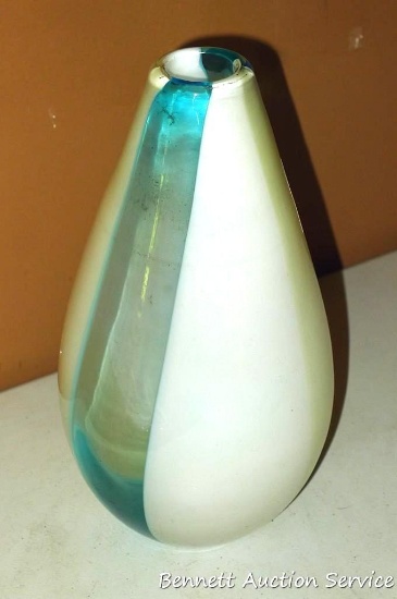 Pretty blown glass art piece or vase stands 12" tall.
