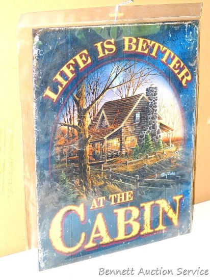 Life Is Better at the Cabin by Terry Redlin. Metal sign measures approx 16"x 13".