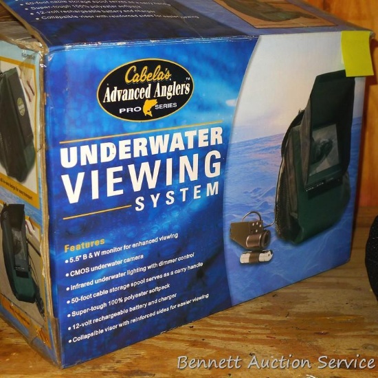 Cabela's Advanced Anglers Underwater viewing system takes a 12v rechargeable battery. Comes with