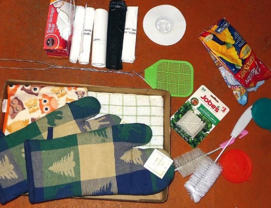 New hotmelts, kitchen towels, new Playtex rubber gloves, Jobes fertilizer spikes, garbage bags,