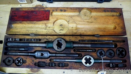 Craftsman tap and die set part #5499 from 1/4" to 3/4". Comes in wooden carrying case.