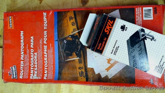 Vermont American router pantograph; Skil router template set.
