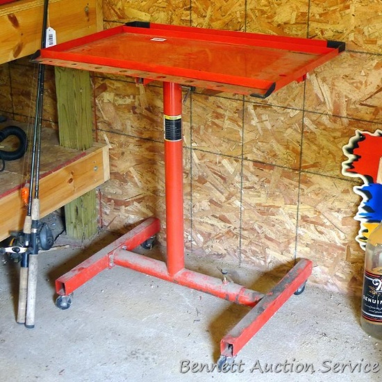 Larin portable metal adjustable tool tray part #PT-1, 29-1/2" x 21" x 32" tall. Has rolling castors.
