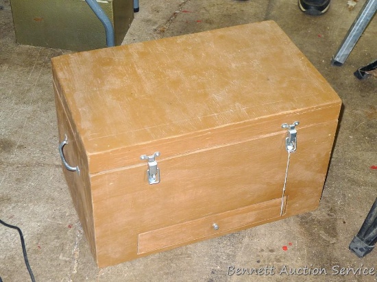 Wooden homemade machinist box with removable tray 21" x 13" x 13" and sliding drawer.