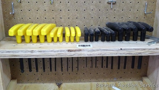 Ball end and standard T-handled hex wrenches, SAE up to 3/8" and metric to 10MM.