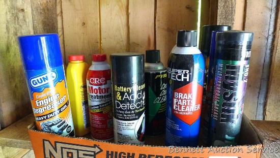 No Shipping. Full and/or partial containers of automotive chemicals including brake cleaner, engine