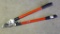 Large Bond ratcheting bypass lopper is 2-1/2' long. Minor nicks in blade.