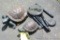 Two ceramic garden turtles, plus a set of windchimes. Larger turtle is approx. 13