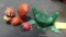 Three garden pieces including frog, ladybug and squirrel. Frog measures approx. 13