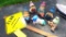 Dwarf crossing sign with six little garden dwarfs. Sight is approx. 4-1/2', dwarfs are each approx.