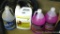 Two gallons of RV & Marine Antifreeze; partial jug of window wash; partial jug of paint thinner.