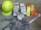 Chain saw chains, some are new in package; chain saw files; spark plug wrenches; wedges; hard hat;