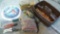 Mesquite Wood Chunks; onion sets; thermometer; 3 gardening totes; hand digger; fuel compressed fire
