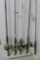 Five fishing rods 4 with reels, tallest is 80