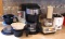 Bunn coffee maker with extra pot, basket, filters, etc.; GE food processor; two slice toaster.