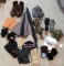 Five collapsible umbrellas; 2 large umbrellas; pair of Carolina safety toe work boots, seller states