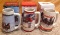 2009-2011 Budweiser Holiday beer steins with original boxes. Largest is 7