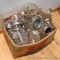 Assorted half pint, pint and quart canning jars.