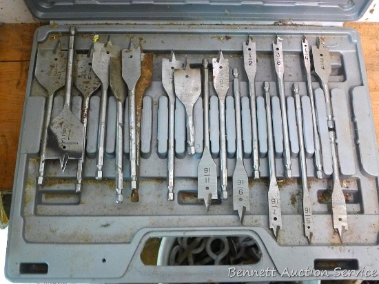 Wood bits. Largest is 1-1/2". Comes with plastic carrying case.