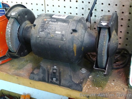 Black & Decker 6" bench grinder 1/3 HP. Please bring tools to remove from bench.